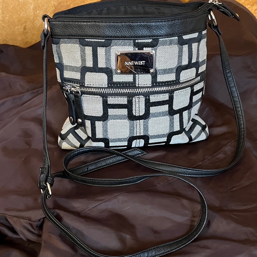 Nine West Black and White Geometric Crossbody Bag